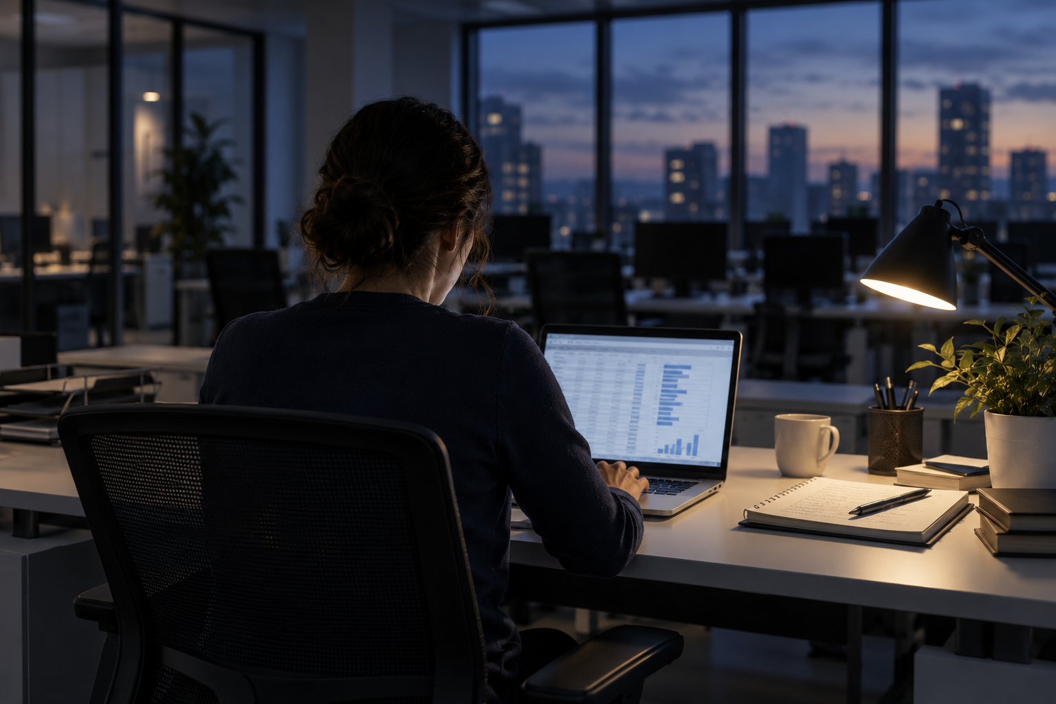Office work continuing after hours